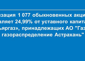 Реализация 1077 обыкновенных акций компании АО «Капьяргаз»