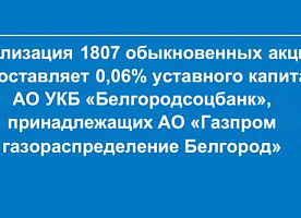 пакет 1807 обыкновенных именных акций АО УКБ «Белгородсоцбанк»